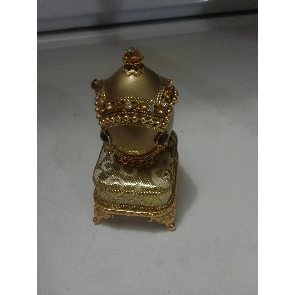 Vintage Gold Toned Jeweled Egg Trinket Box With Inside Lining Is Silky/Satin...